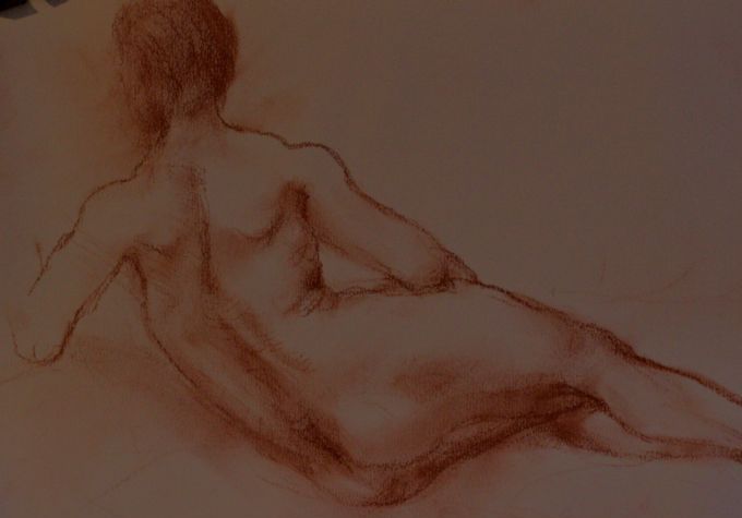 Goran Margetic, Weiblicher Akt, 2018. Rote Kreide auf Papier 24x32 cm