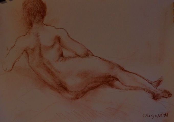 Goran Margetic, Weiblicher Akt, 2018. Rote Kreide auf Papier 24x32 cm